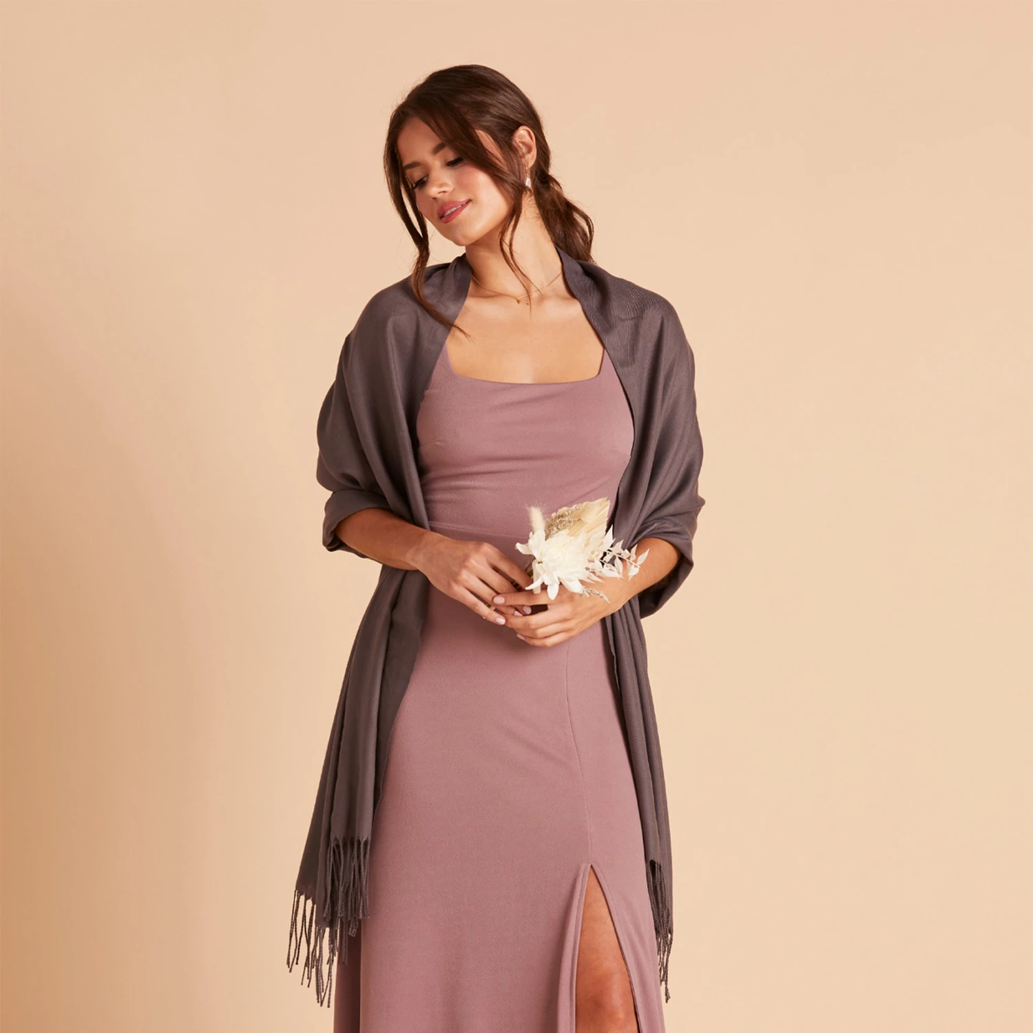 Shawl With Fringe - Dark Grey - Image 3