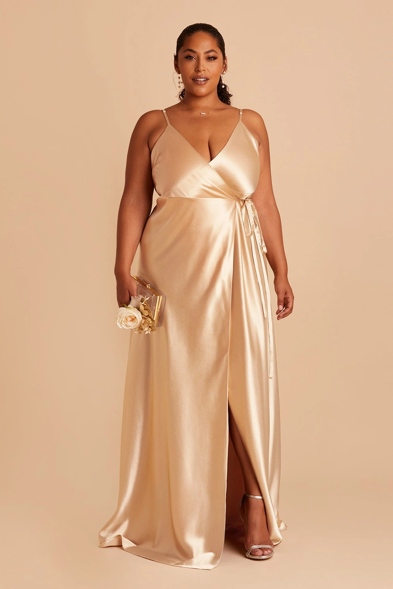 Cindy Shiny Satin Dress - Gold - Image 2