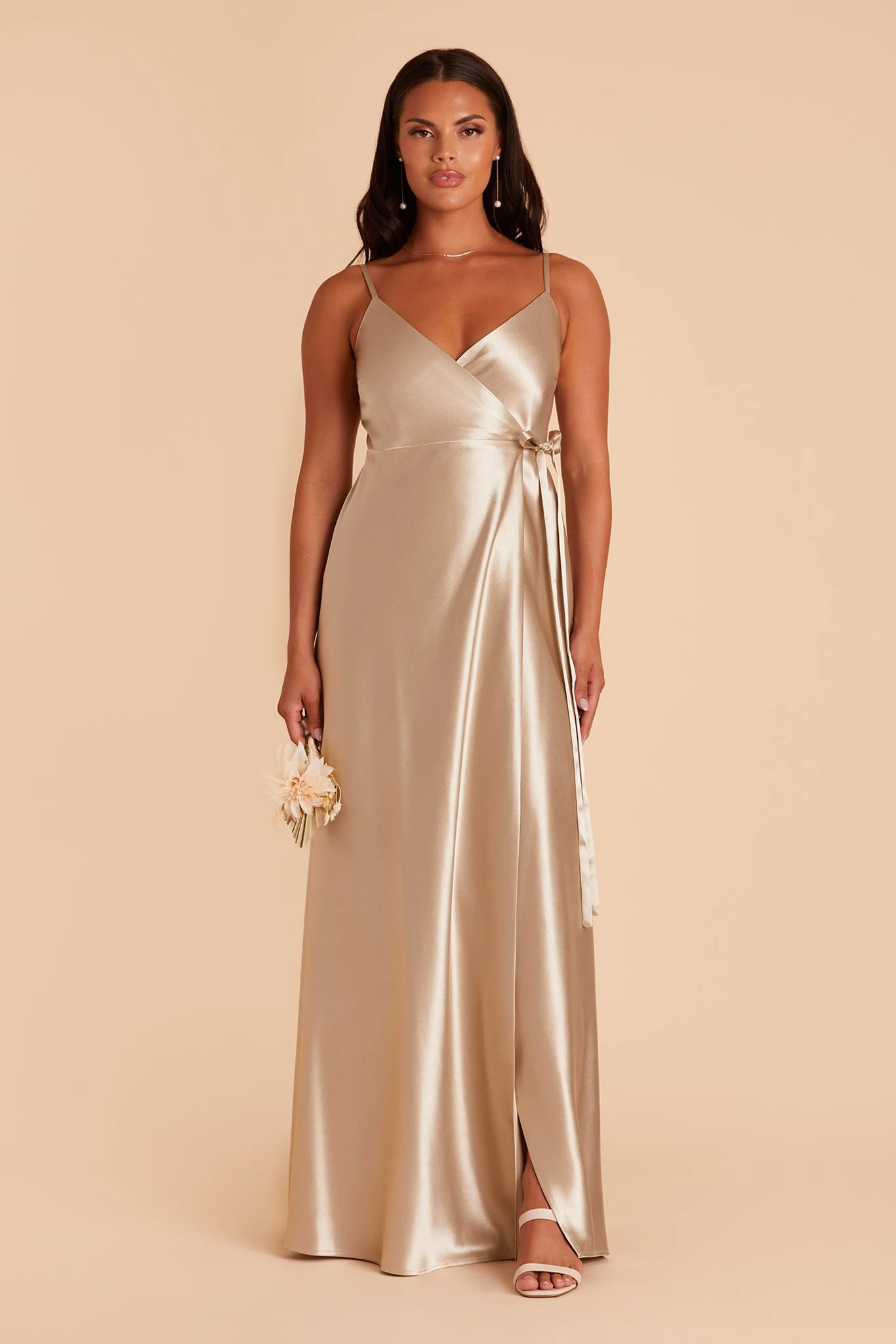Cindy Shiny Satin Dress - Neutral Champagne - Image 4