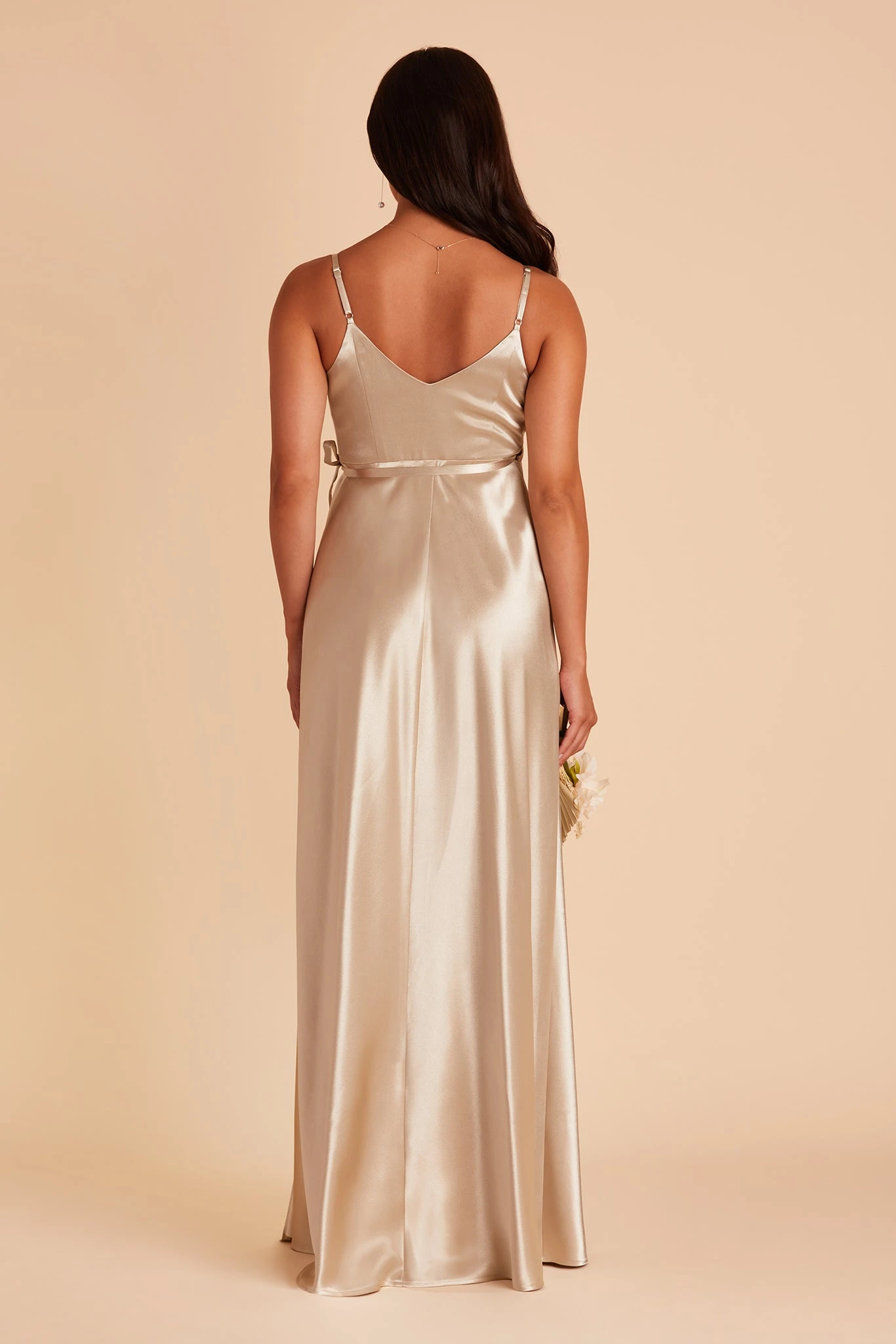 Cindy Shiny Satin Dress - Neutral Champagne - Image 5