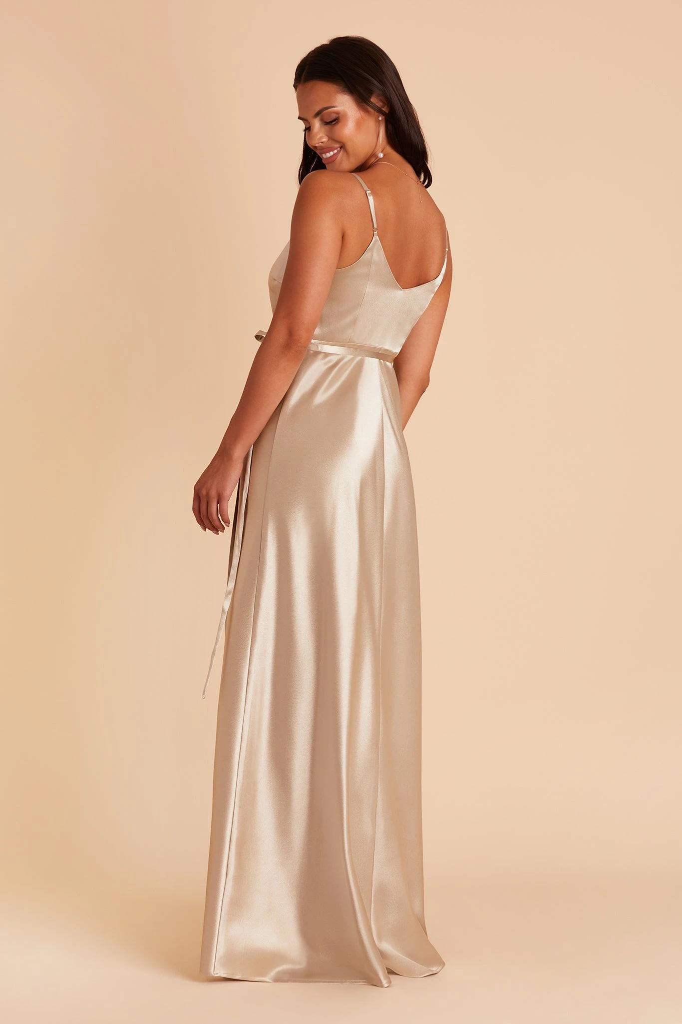 Cindy Shiny Satin Dress - Neutral Champagne - Image 3