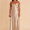 Cindy Shiny Satin Dress - Neutral Champagne