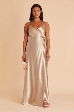 Cindy Shiny Satin Dress - Neutral Champagne