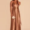 Cindy Shiny Satin Dress - Rust