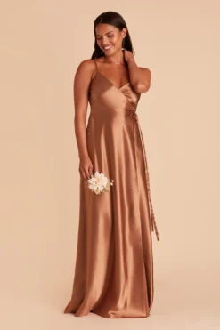 Cindy Shiny Satin Dress - Rust