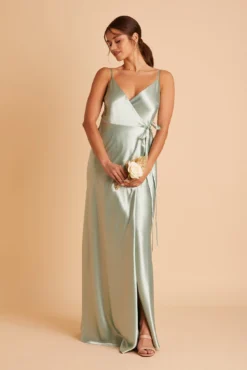 Cindy Shiny Satin Dress - Sage