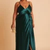 Cindy Shiny Satin Dress - Emerald