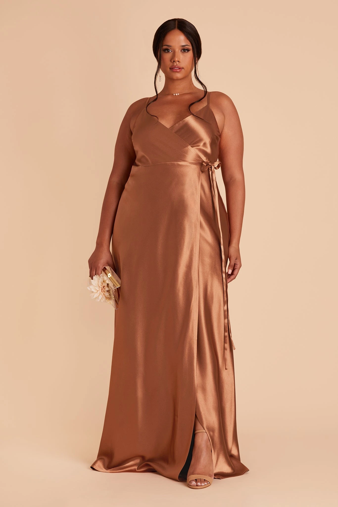 Cindy Shiny Satin Dress - Rust - Image 10