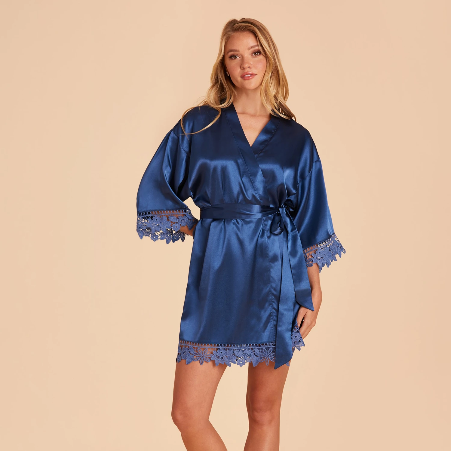 Claudine Lace Robe - Slate Blue