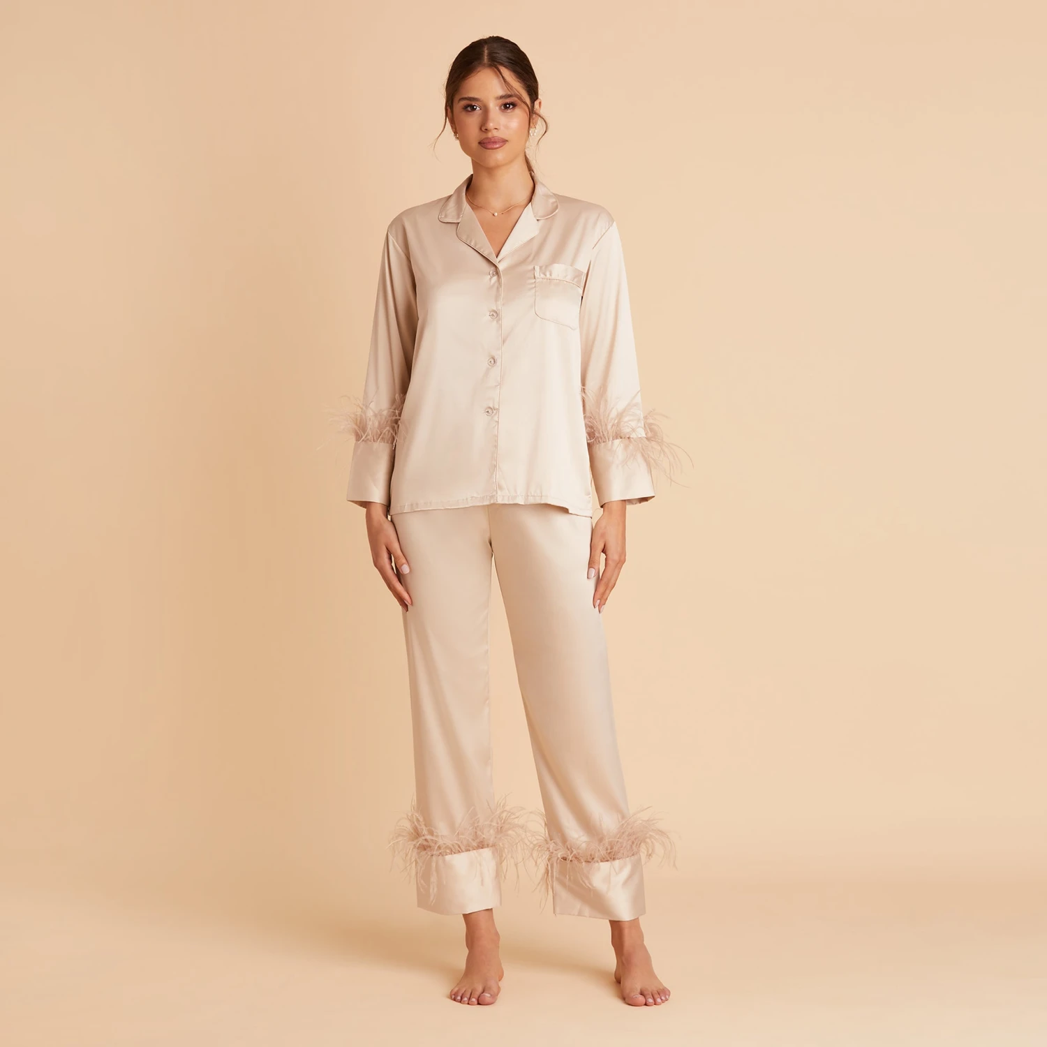 Feathered Pajama Set - Champagne - Image 7