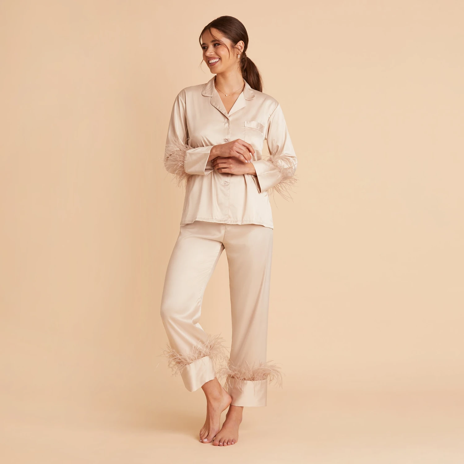 Feathered Pajama Set - Champagne - Image 4