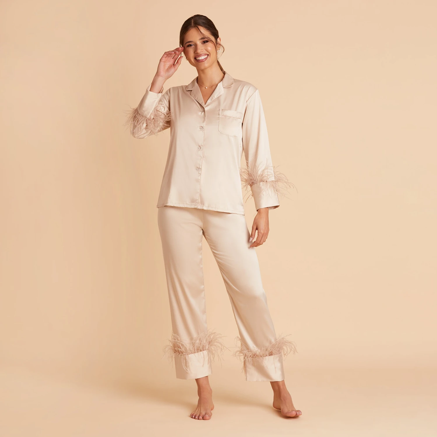 Feathered Pajama Set - Champagne - Image 5