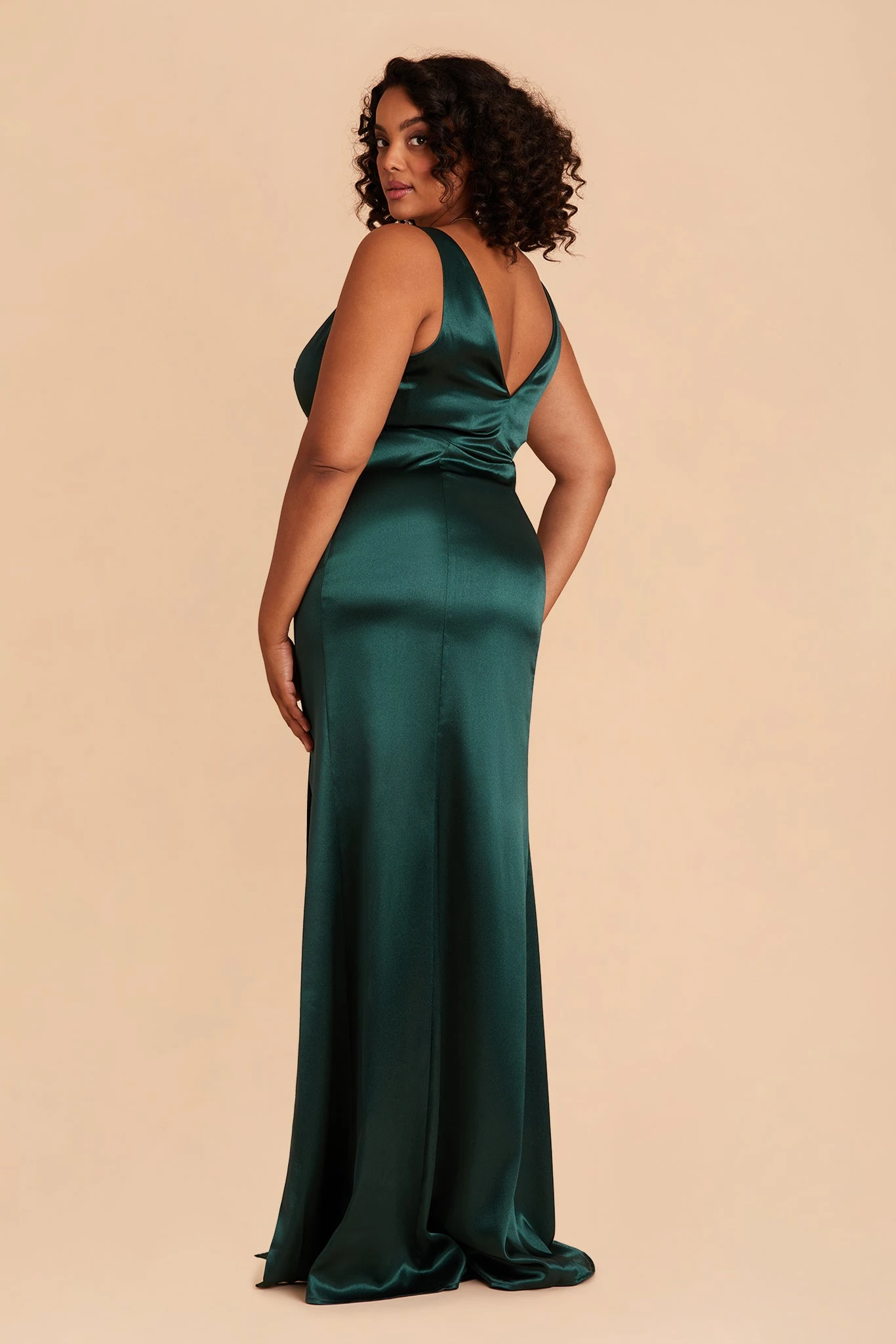 Gloria Shiny Satin Dress - Emerald - Image 9