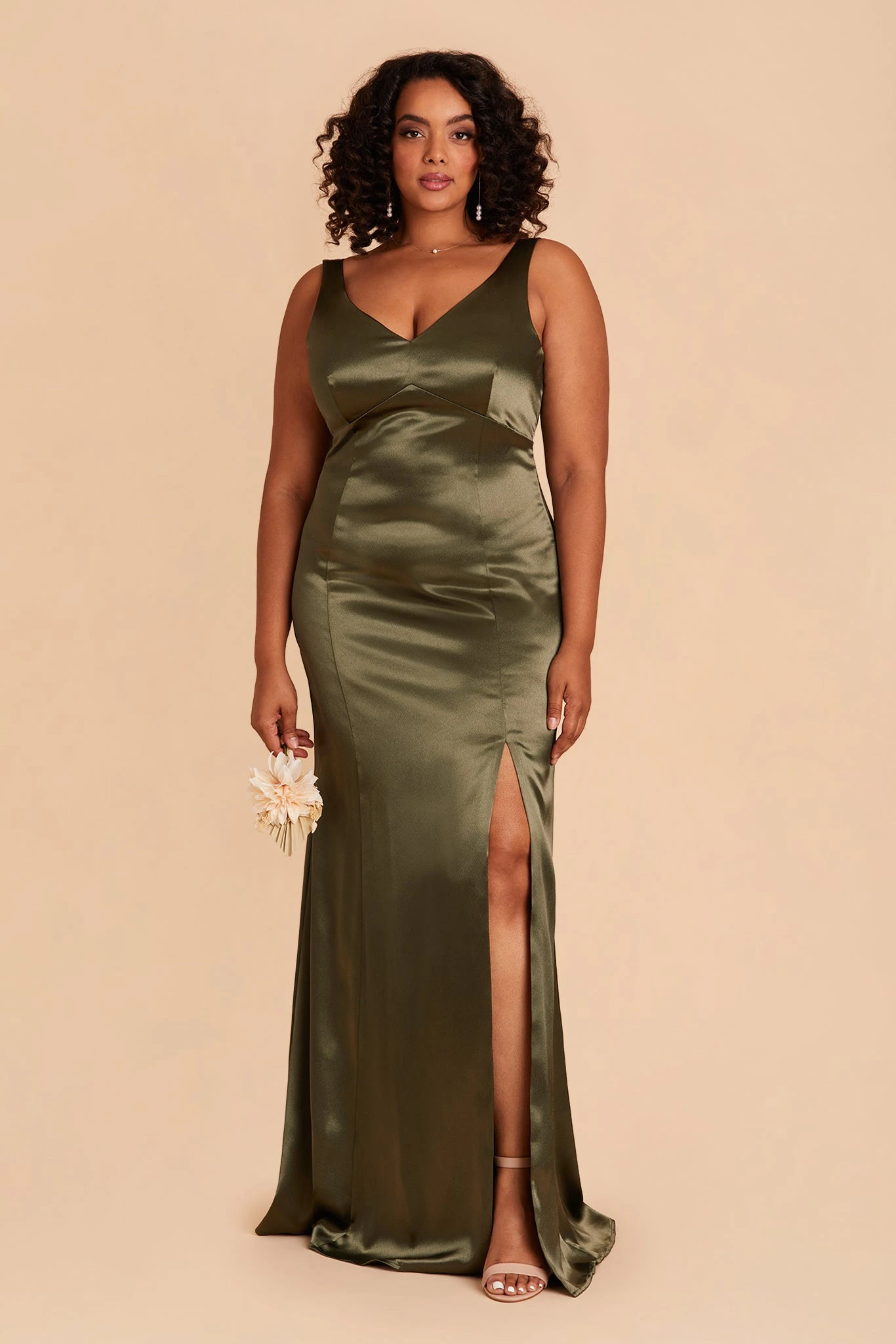 Gloria Shiny Satin Dress - Olive - Image 8