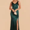 Gloria Shiny Satin Dress - Emerald