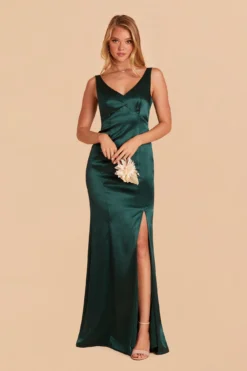 Gloria Shiny Satin Dress - Emerald