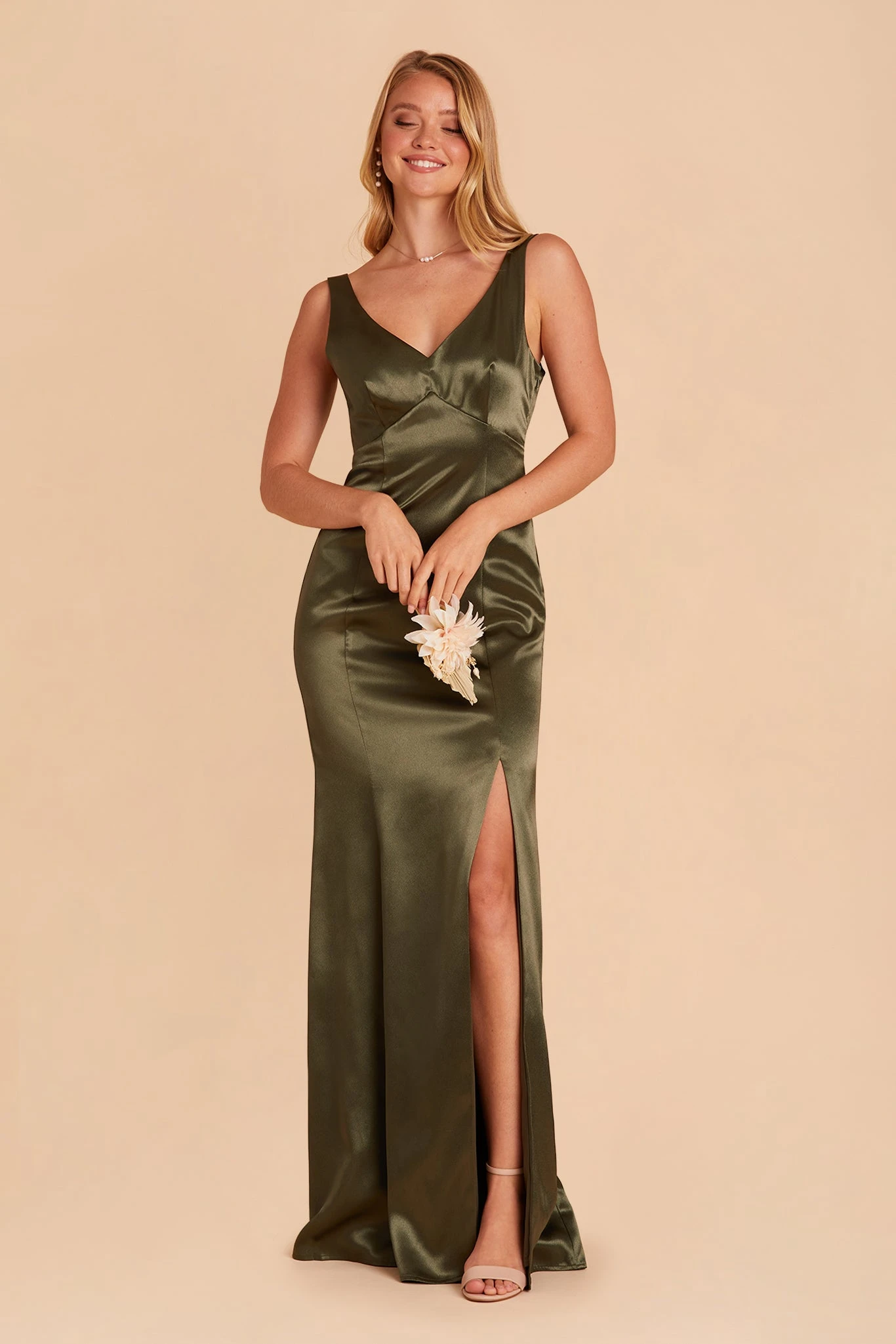 Gloria Shiny Satin Dress - Olive - Image 5
