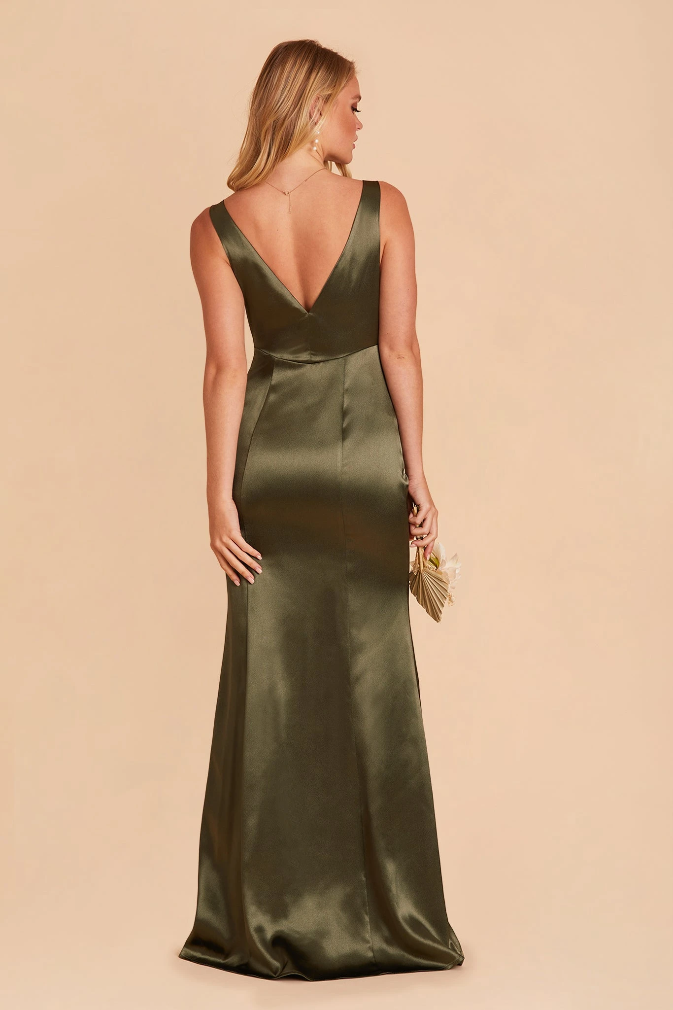 Gloria Shiny Satin Dress - Olive - Image 7
