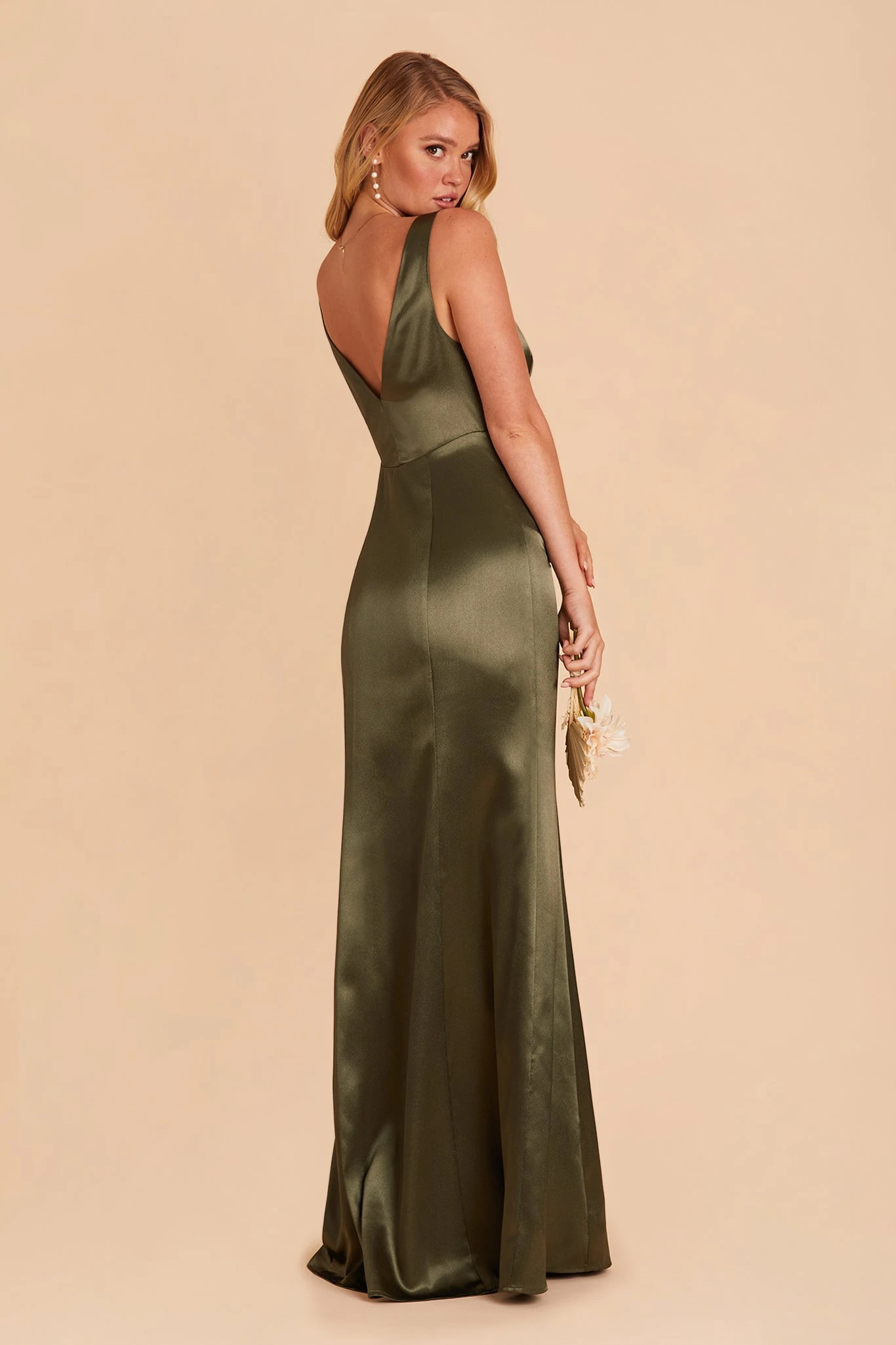 Gloria Shiny Satin Dress - Olive - Image 6