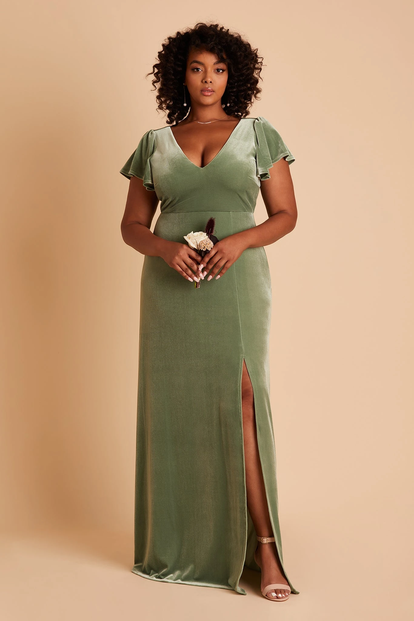 Hannah Velvet Dress - Dark Sage - Image 2