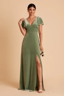 Hannah Velvet Dress - Dark Sage