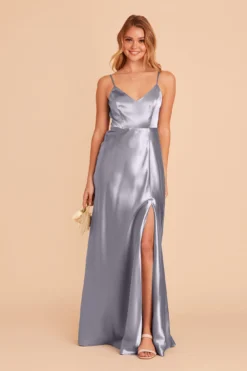 Jay Shiny Satin Dress - Dusty Blue