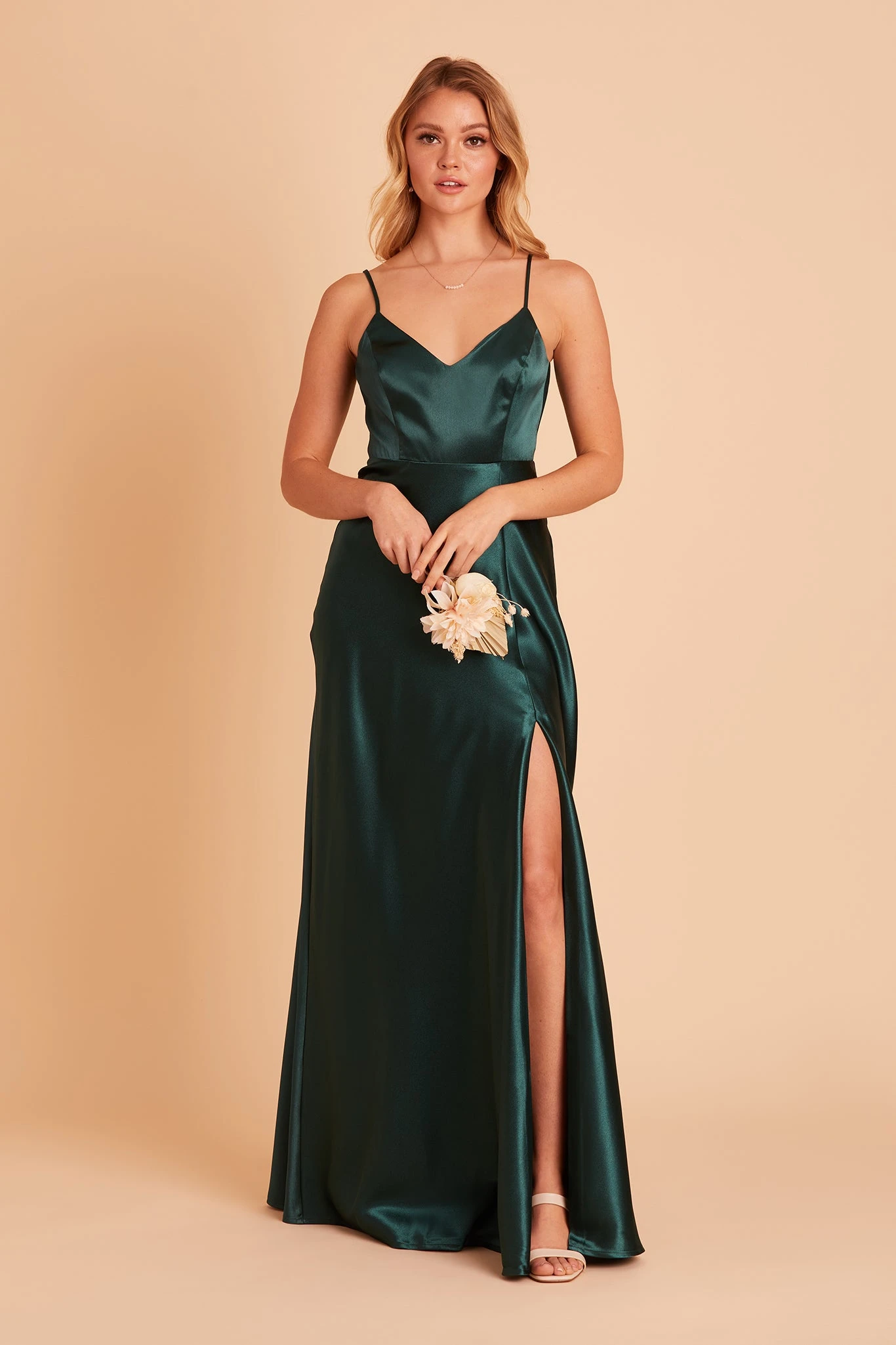 Jay Shiny Satin Dress - Emerald - Image 4