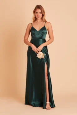 Jay Shiny Satin Dress - Emerald