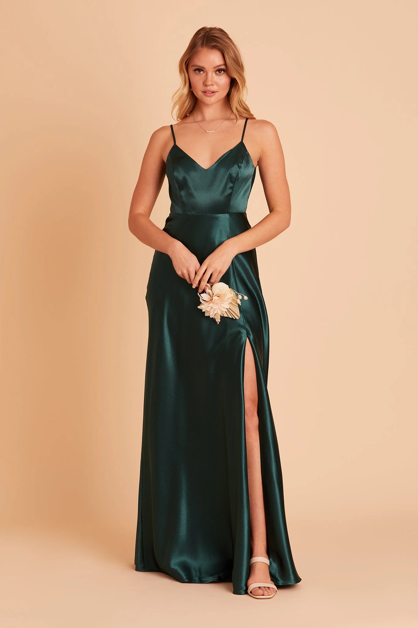 Jay Shiny Satin Dress - Emerald