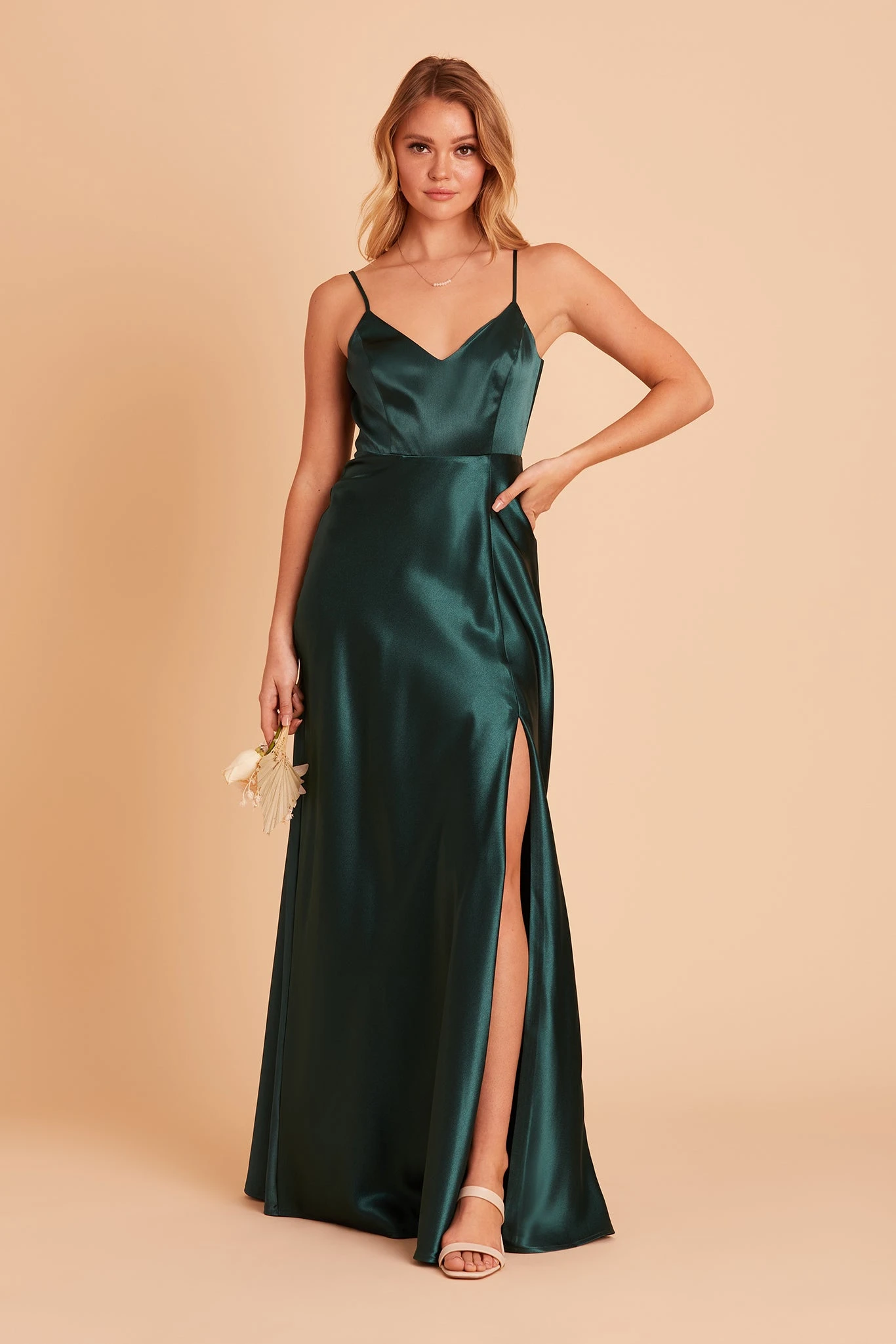 Jay Shiny Satin Dress - Emerald - Image 7