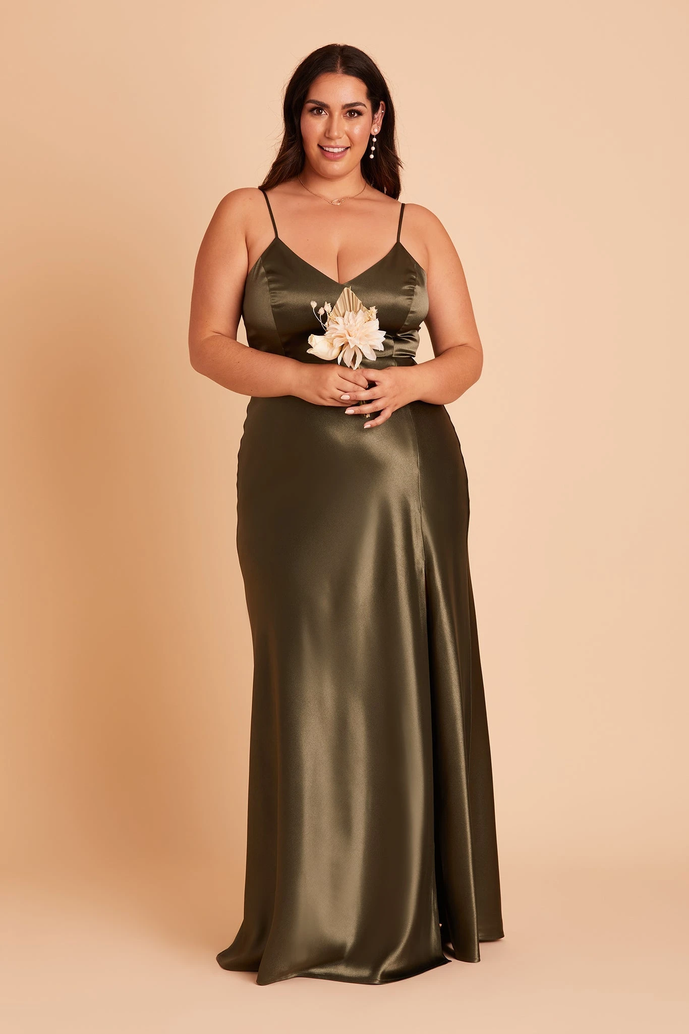 Jay Shiny Satin Dress - Olive - Image 13