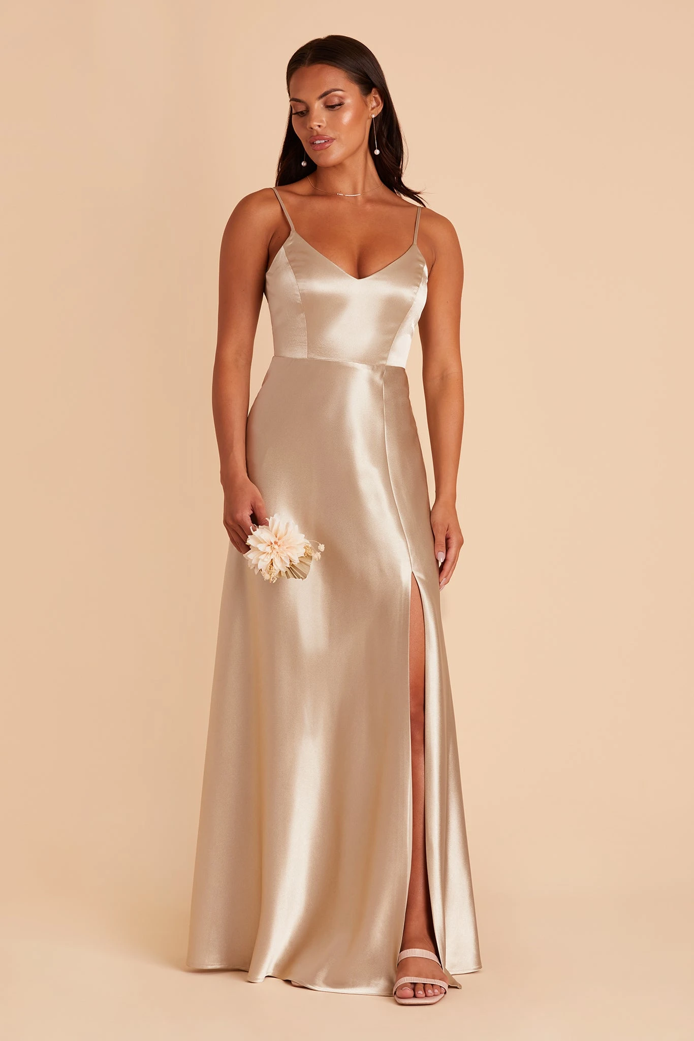 Jay Shiny Satin Dress - Neutral Champagne - Image 6