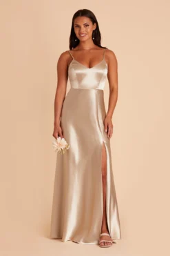 Jay Shiny Satin Dress - Neutral Champagne