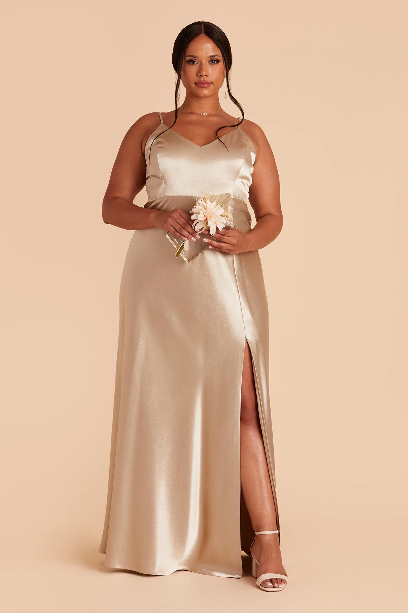 Jay Shiny Satin Dress - Neutral Champagne - Image 3