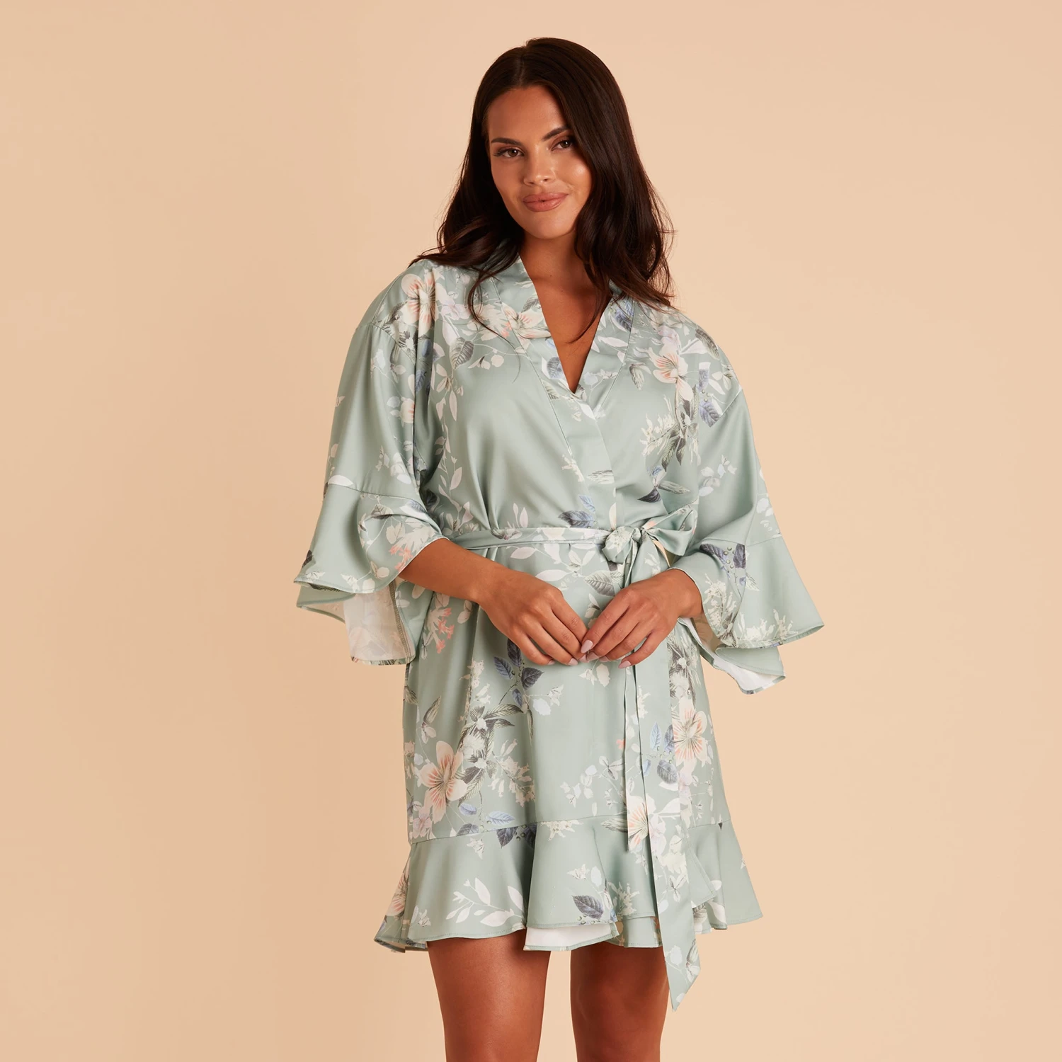 Kenny Floral Ruffle Robe - Sage Bouquet Floral - Image 3