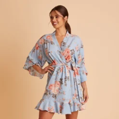 Kenny Floral Ruffle Robe - Dusty Blue Floral