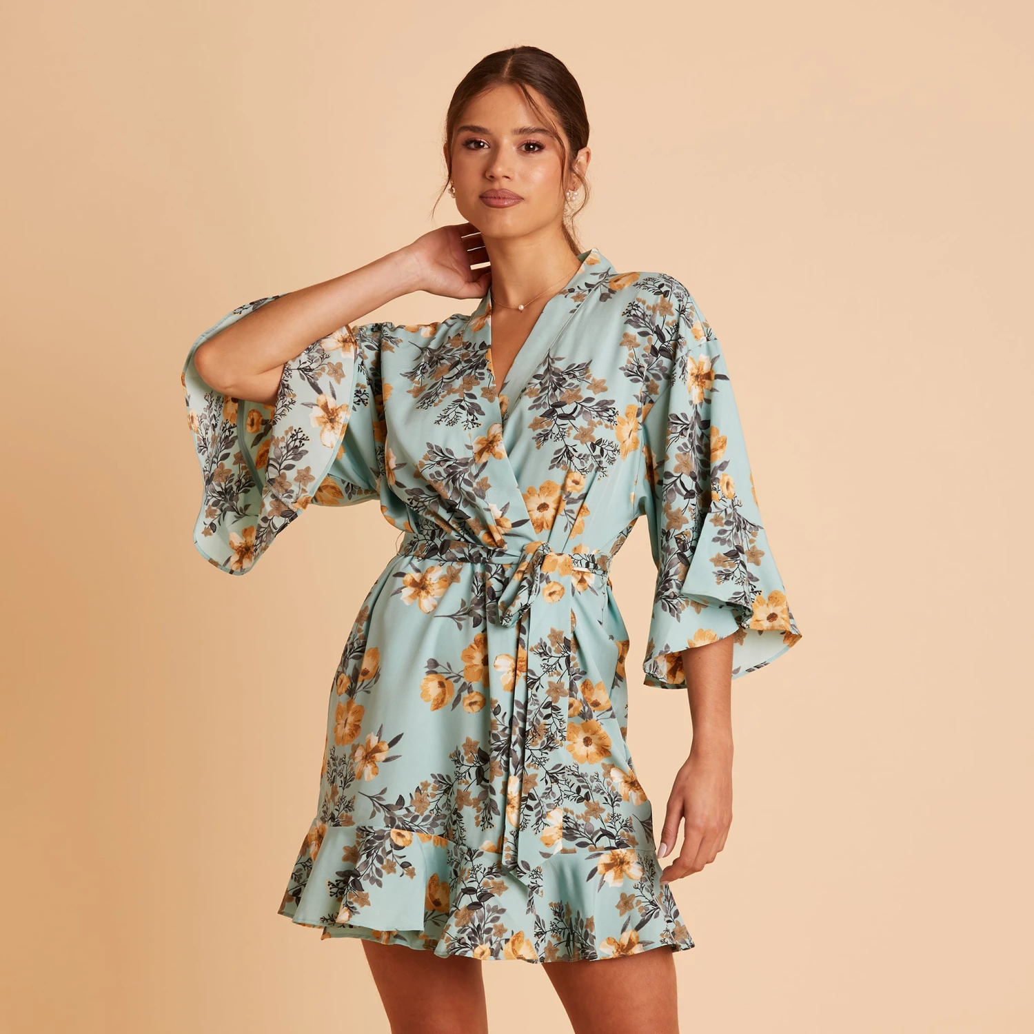Kenny Floral Ruffle Robe - Teal Floral - Image 5