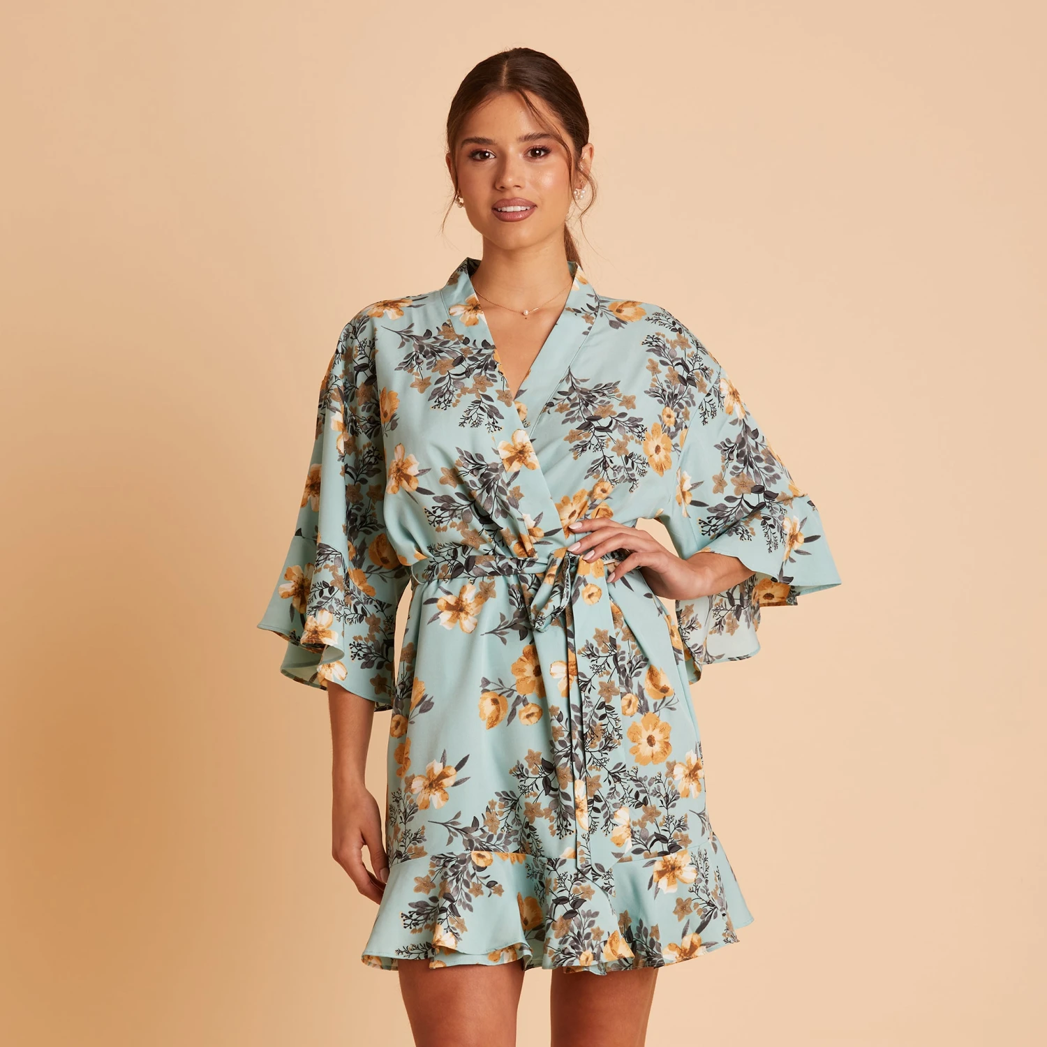 Kenny Floral Ruffle Robe - Teal Floral - Image 3