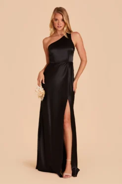 Kira Shiny Satin Dress - Black
