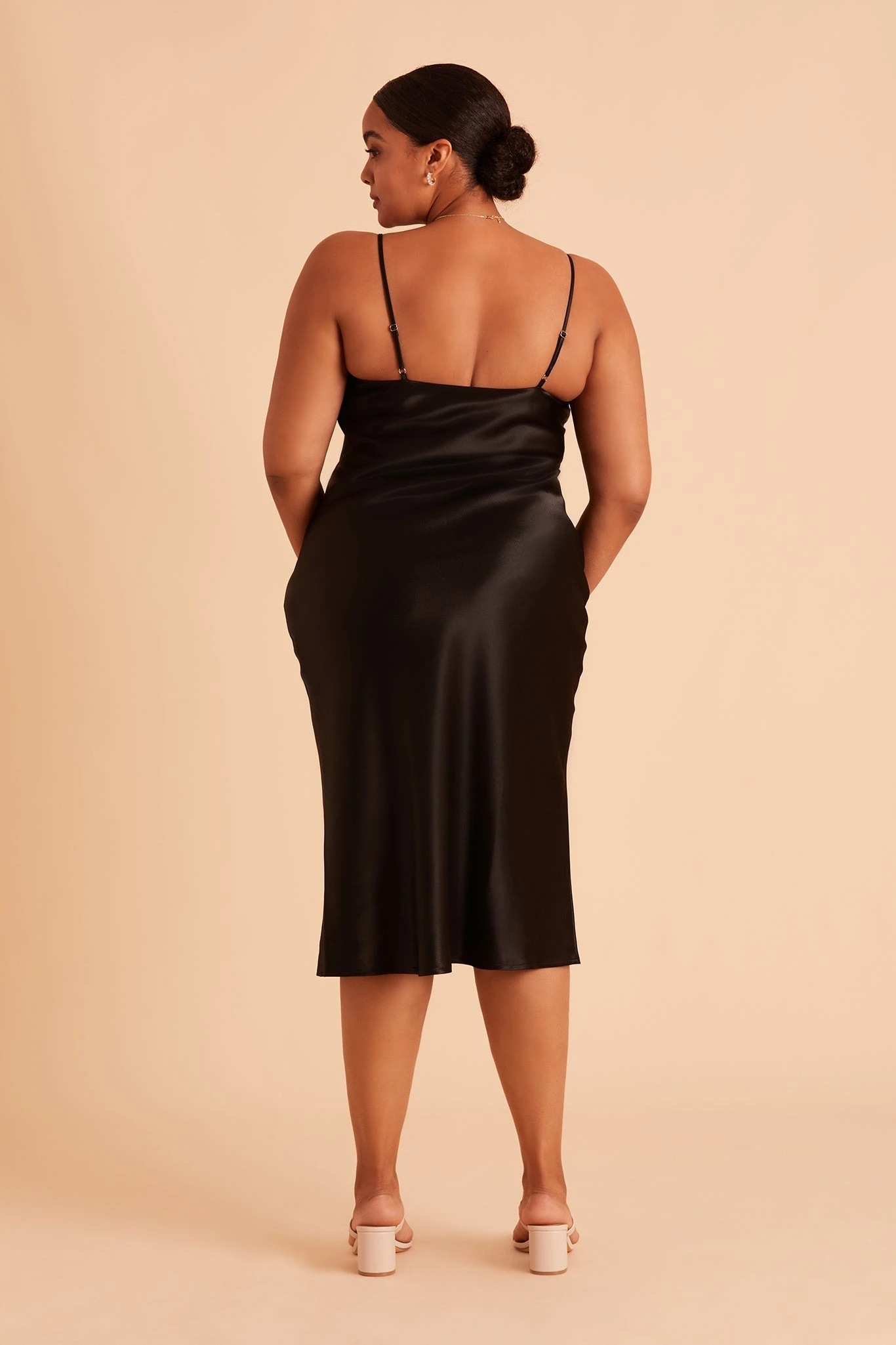Lisa Shiny Satin Midi Dress - Black - Image 11