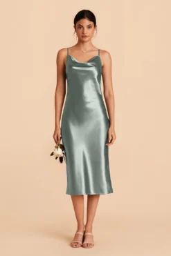 Lisa Shiny Satin Midi Dress - Sea Glass