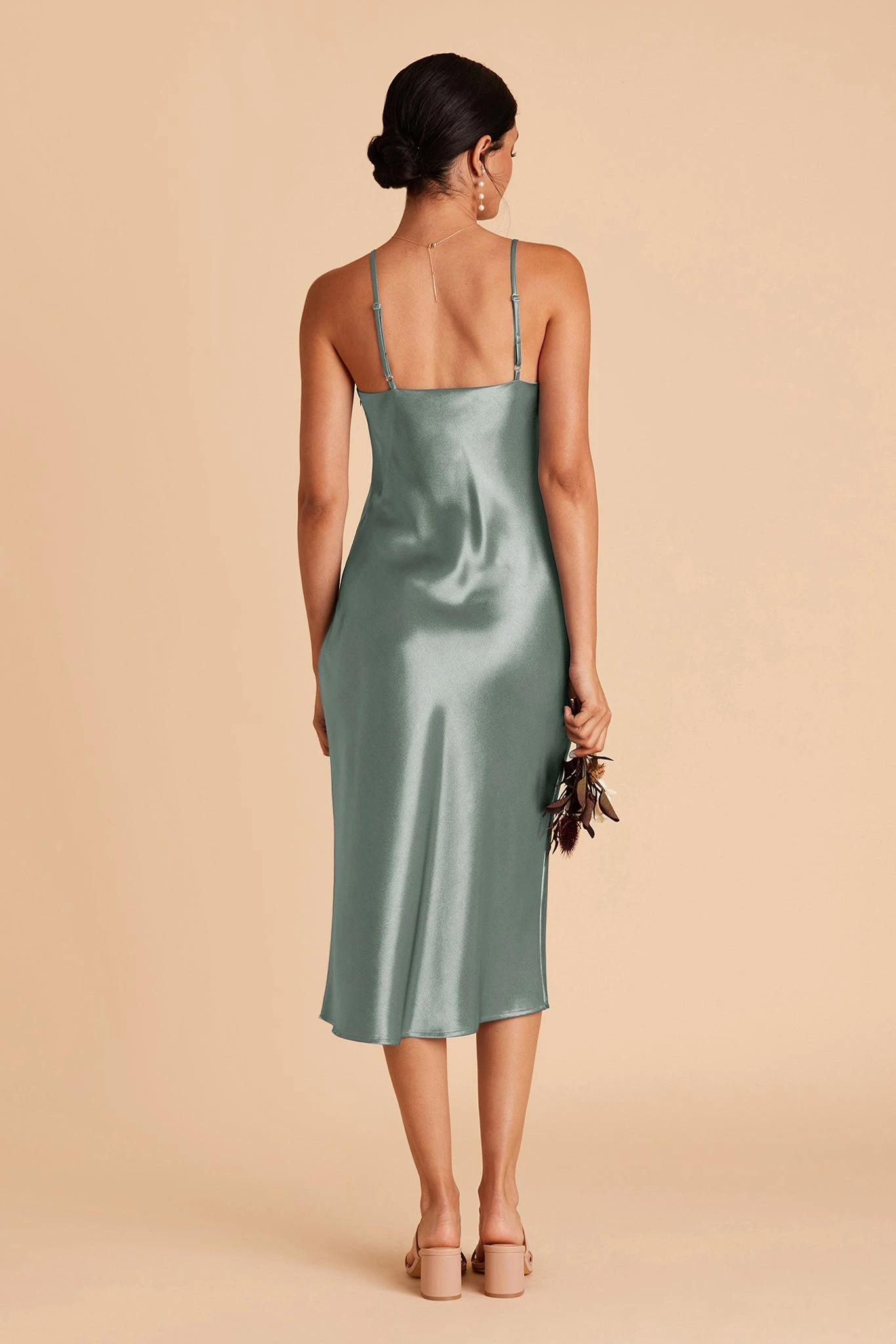 Lisa Shiny Satin Midi Dress - Sea Glass - Image 3