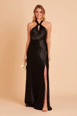 Monica Shiny Satin Dress - Black