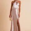 Monica Shiny Satin Dress - Taupe