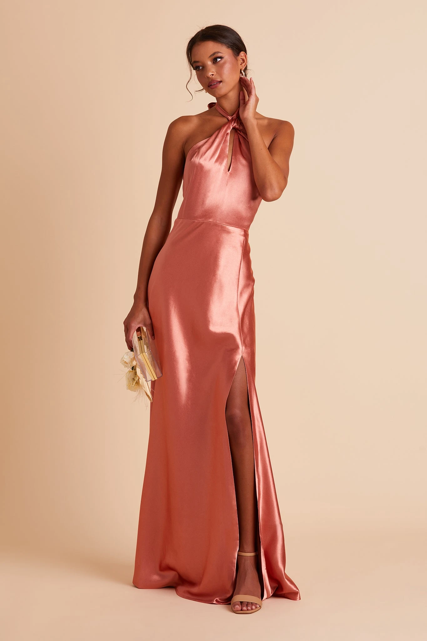 Monica Shiny Satin Dress - Terracotta - Image 4