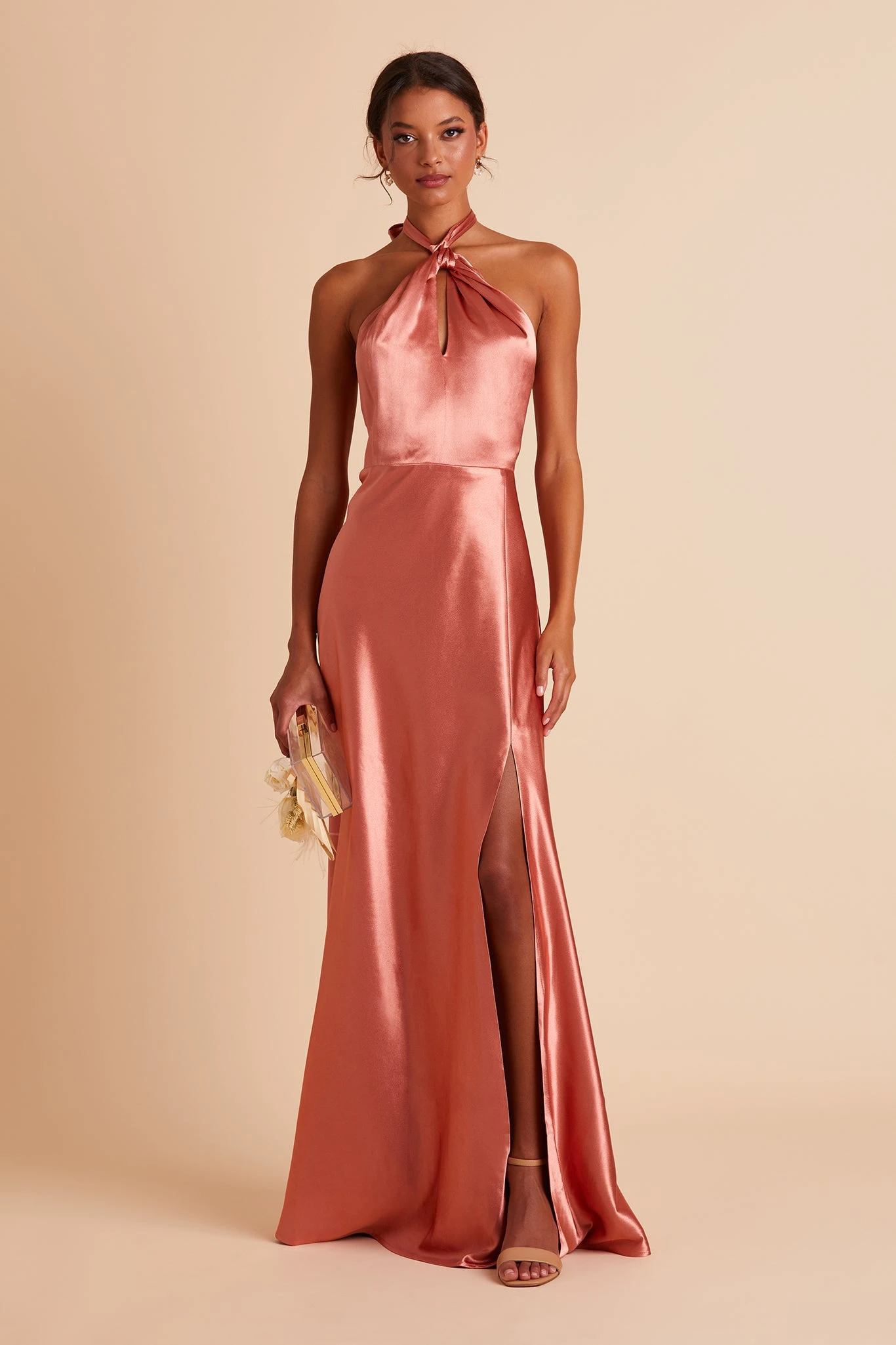 Monica Shiny Satin Dress - Terracotta - Image 5