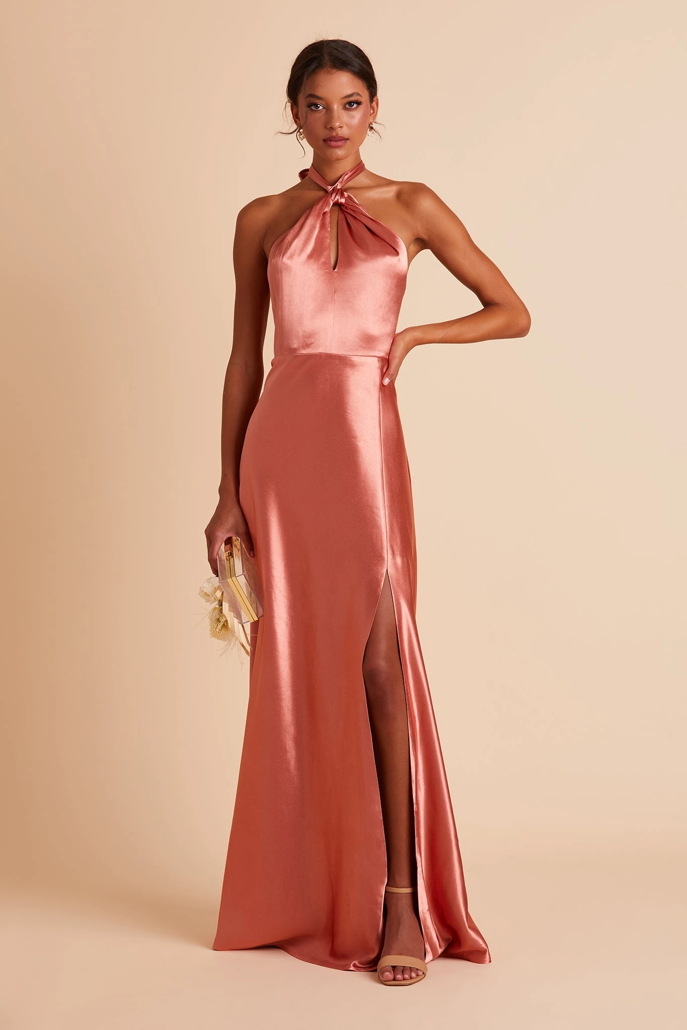 Monica Shiny Satin Dress - Terracotta - Image 3