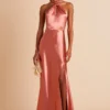 Monica Shiny Satin Dress - Terracotta