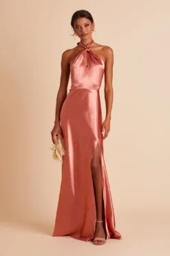 Monica Shiny Satin Dress - Terracotta