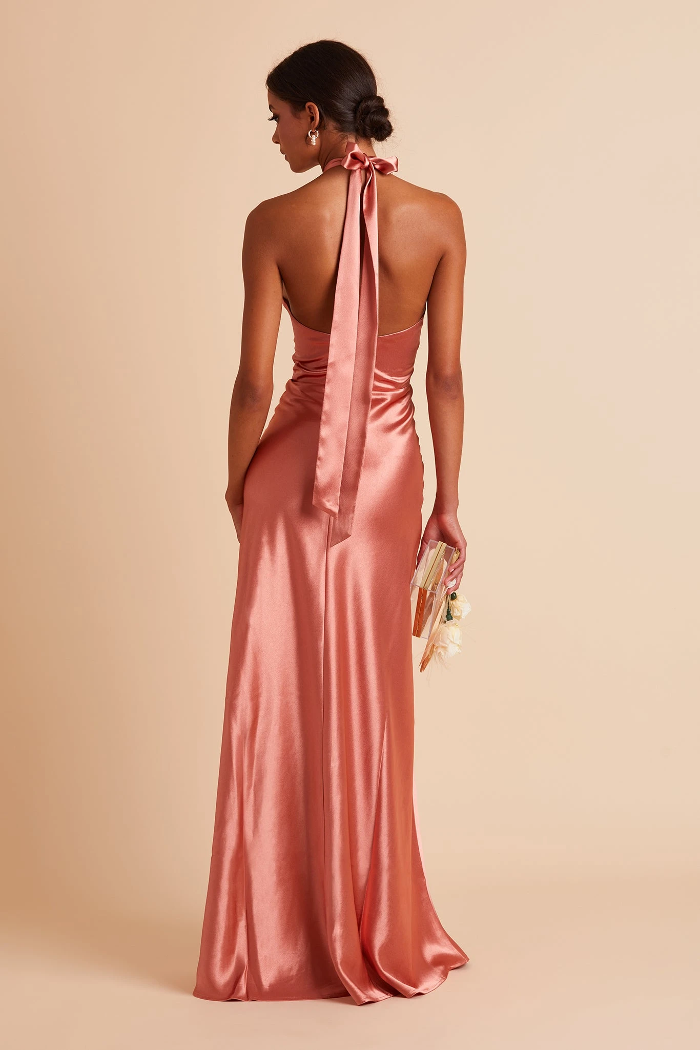 Monica Shiny Satin Dress - Terracotta - Image 6